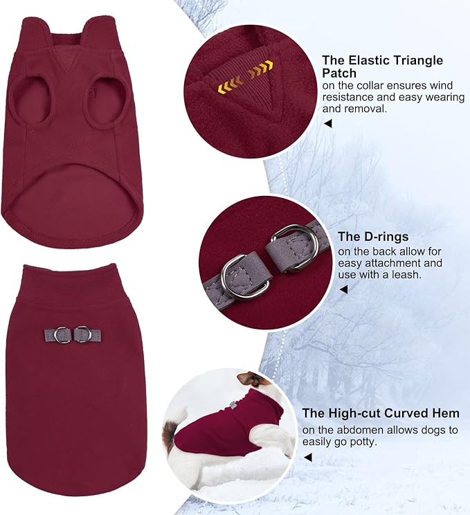 BEAUTYZOO Dog Fleece Vest Sweater Winter Jacket for Small and Medium Large Dogs with D-Ring Leash Cold Weather Coat Hoodie for XS S M Dogs Boy or Girls, Wine Red XL