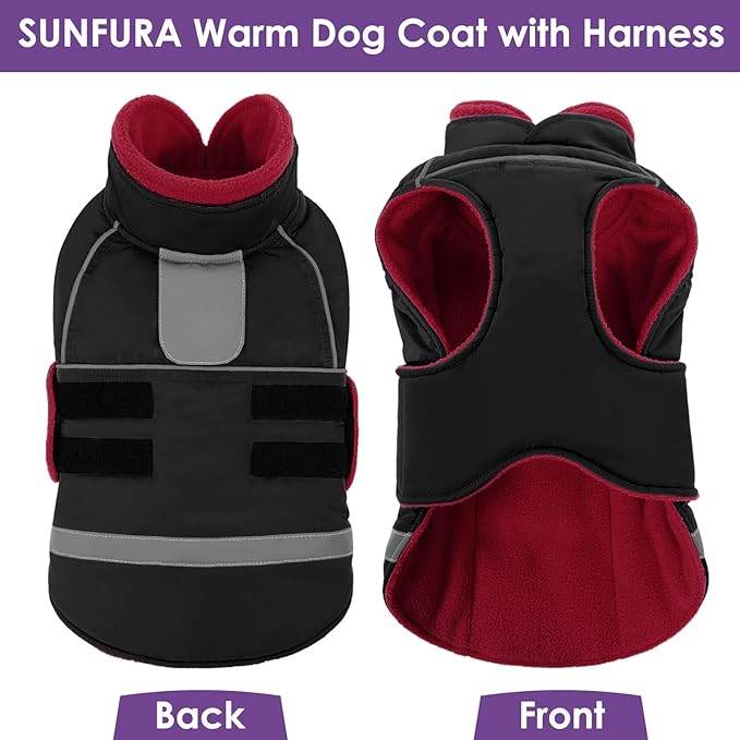 SUNFURA Dog Coat, Large Dog Jacket for Cold Weather, Reflective Winter Coat with Hook & Loop Closure, Easy On Pet Winter Jacket Snowsuit for Large Dogs, Black L