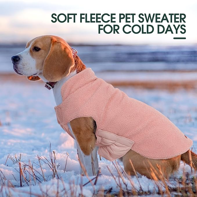 Kuoser Reversible Dog Coat – Warm Fleece & Quilted Waterproof Dog Jacket, Double-Sided Cold Weather Dogs Winter Coat with Harness Hole, Windproof Pet Snow Vest for Small Medium Large Dogs, Pink XS