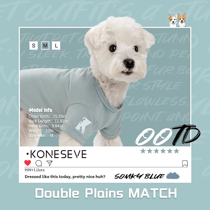 Koneseve Dog Shirt Soft Clothes Stretchy Tee for Medium Large Dogs 2-Pack Sunny Red & Smoky Blue 4XL