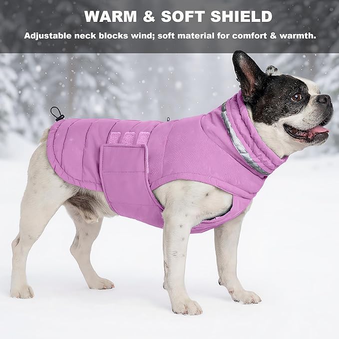 Dog Coat, Waterproof Winter Jacket, Warm Windproof Jacket, Reflective Adjustable Turtleneck Coats for Medium Dogs with Hook & Loop - Lilac - M