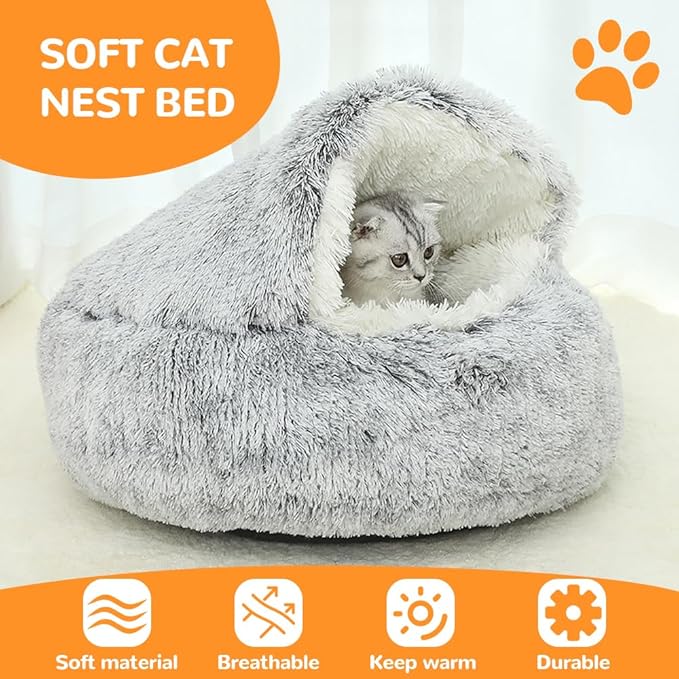 Lapcatz Nest Bed, 2026 Upgraded Cat Beds for Indoor Cats, Portable Fluffy Pet Bed, Durable Covered Cat Bed for Indoor Use, Soft Puppy Bed for Pet Owners (Grey, Small)