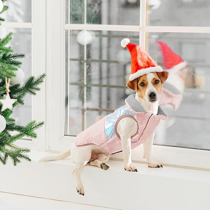 EMUST Dog Feece Jacket, Soft Dog Vest Warm Cold Weather Coats for Small Medium Dogs Boy or Girl for Fall Winter, Pink, L