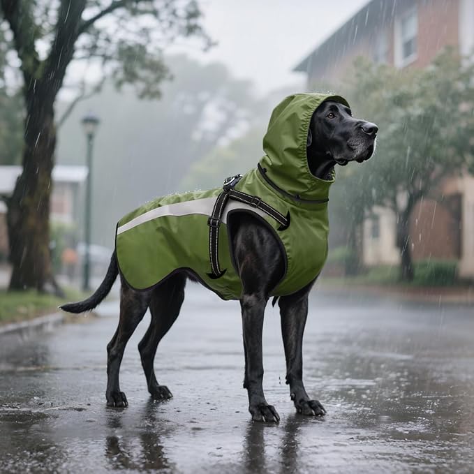 Mosucoirl Dog Raincoat Waterproof Raincoats for Dog Reflective Dogs Rain Jackets with Hood Hoodie Pet Rain Poncho Coat for Small Medium Large Dogs Puppies S-XXL (Green, L)