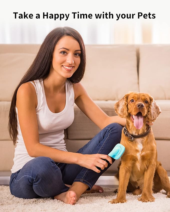 Glendan Dog & Cat Grooming Brush - Slicker Shedding Tool (Blue)