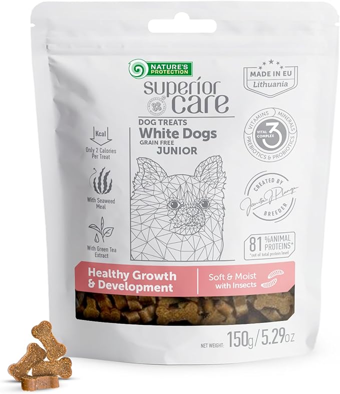 Nature's Protection Training Puppy Treats - Healthy, Grain Free Dog Treats for Small, Medium & Large Breed Dogs with Light Fur (Superior Care - Insects, 5.29 oz)