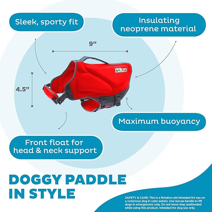 Outward Hound Dawson Swim Dog Life Jacket, High-Performance Neoprene Dog Life Vest for Swimming, Boating, and Water Safety, XS, Red