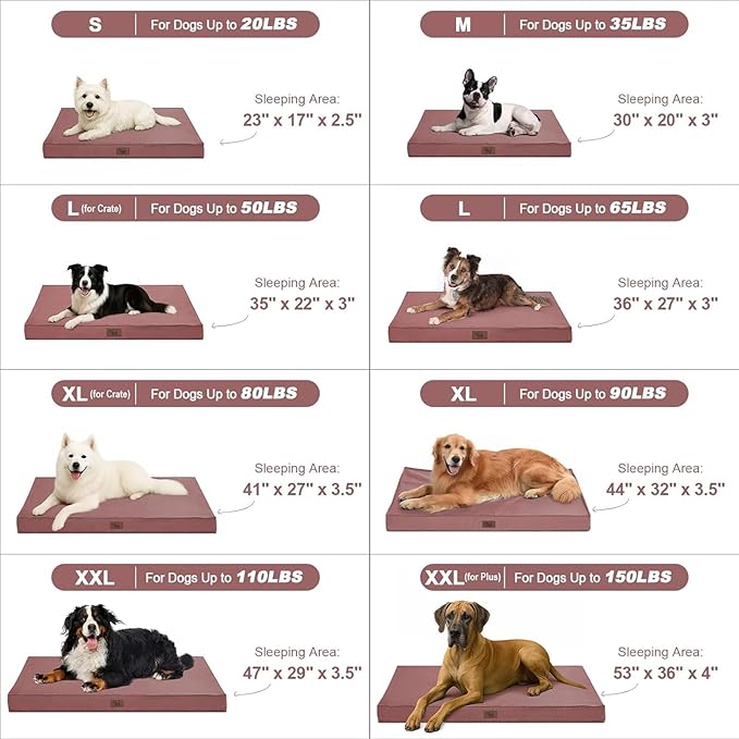 Outdoor Orthopedic Dog Bed, Waterproof Dog Bed for Large Dogs 36x27 Inch, Egg Crate Foam Pet Mat with Washable Removable Oxford Cooling Cover, Pink