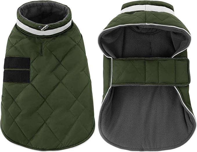 Dog Winter Coat Warm Padded Puppy Jacket Windproof Water Resistant Clothes for Small Medium Large Pets Christmas Sweater Outfit Vest(Green, S)
