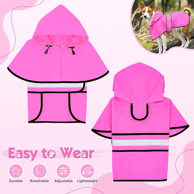 Weesiber Dog Raincoat - Reflective Dog Rain Jacket - Waterproof Dog Rain Coat - Adjustable Dog Poncho - Lightweight Dog Slicker for Dog Walking (Large, Pink)