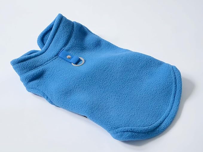 JACKO & CO - Fleece Vest Dog Sweater with Leash Ring - Soft, Warm & Lightweight Pullover Coat for Small & Medium Dogs, Puppies & Cats - Cozy Fall/Winter/Spring Pet Jacket (Blue, Medium 6-10lbs)
