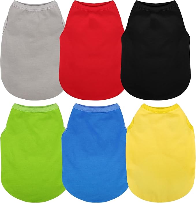 Paiaite 6 Pieces Plain Dog Shirt Sleeveless Puppy Cotton Dog Shirts Breathable Pet Apparel Tank Top Colorful Puppy Sweatshirt Clothes for Small Medium Dogs XXS