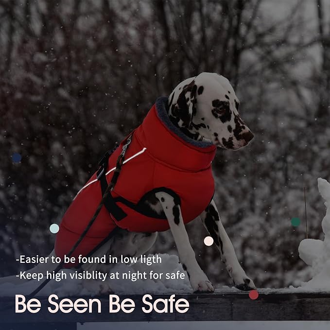 IECOii Extra Warm Reflective Adjustable Dog Jacket - Dog Winter Coat with Buckle Fleece Turtleneck for Cold Weather, Small - Extra Large Dogs