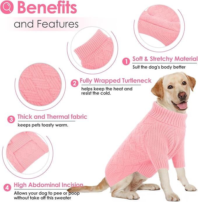 AOFITEE Dog Sweater, Dog Sweaters for Medium Dogs Girl, Warm Dogs Christmas Sweater, Winter Medium Pet Sweaters Female Male, Turtleneck Knitwear for French Bulldog, Boston Terrier (Pink, M)