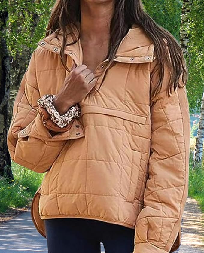 Womens Oversized Hooded Puffer Jacket Fall Winter Warm Quilted LightWeight Jacket Casual Fashion Solid Color Coat