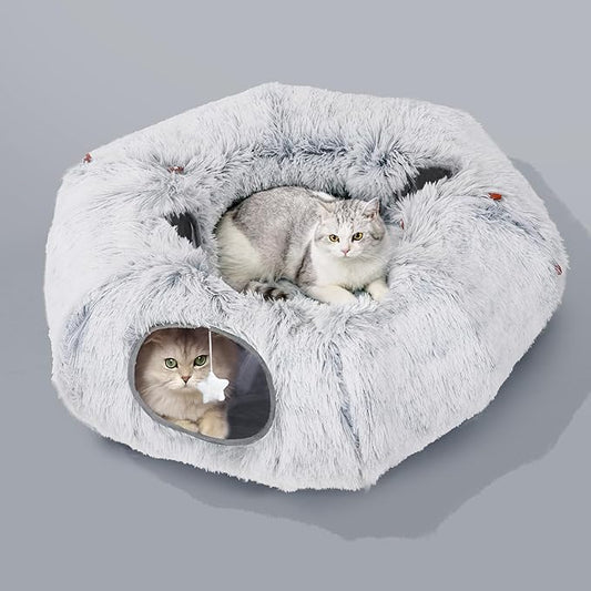 Cat Tunnel Bed for Indoor Cats - Christmas Tree Skirts Washable Warm Soft Indoor Cat Donut Tunnel, Multifunctional Cat Interactive Playground Toys for Felines Pet Christmas Tree Decoration