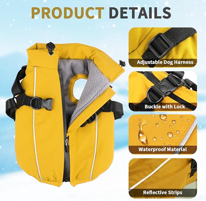 Dog Winter Coat Reflective Water-Resistant Jacket, Fleece Lined Windproof Puppy Coat with Back Zipper & D-Ring, Cold Weather Dog Coats for Small Medium Large Dogs (XL, Orange)