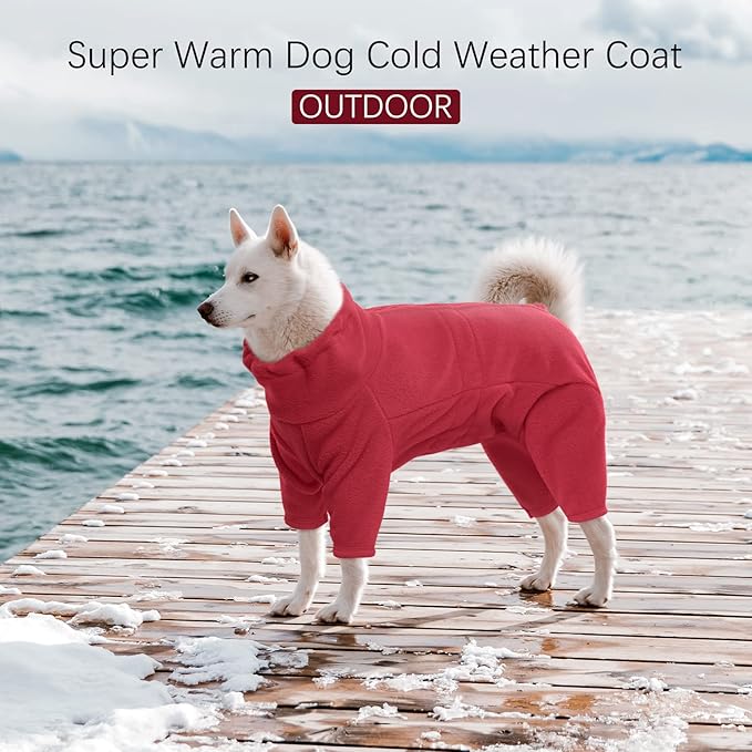 ROZKITCH Dog Fleece Pullover, Pet Windproof Warm Cold Weather Jacket Vest Cozy Jumpsuit Apparel Outfit Clothes for Small Medium Large Dog Walking Hiking Sleep Red L