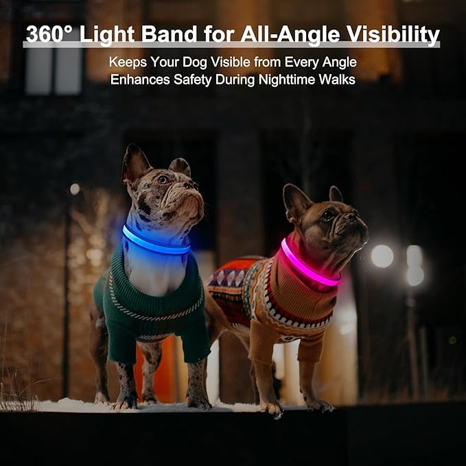 Light Up Dog Collar, Multicolor LED Dog Collar with 7 Modes, USB-C Rechargeable Reflective Glow Collar, Waterproof & Adjustable Design with Battery Indicator for Safe Night Walks(Medium)