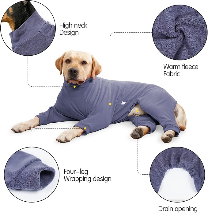 Dog Winter Coat,Warm Dog Jacket,Puppy Polar Fleece High Collar Full Body Snowsuit,Comfort Windproof Sweater(Grey,Large)