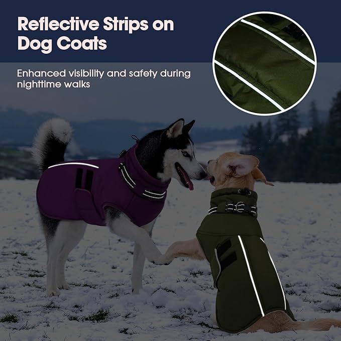 IECOii Winter Dog Coat for Extra Large Dogs, Waterproof Reflective Dog Snow Jacket for Giant Breeds, Built in Collar Snowsuit Thermal Dogs Cold Weather Coats for Great Dane, Army Green - 4XL
