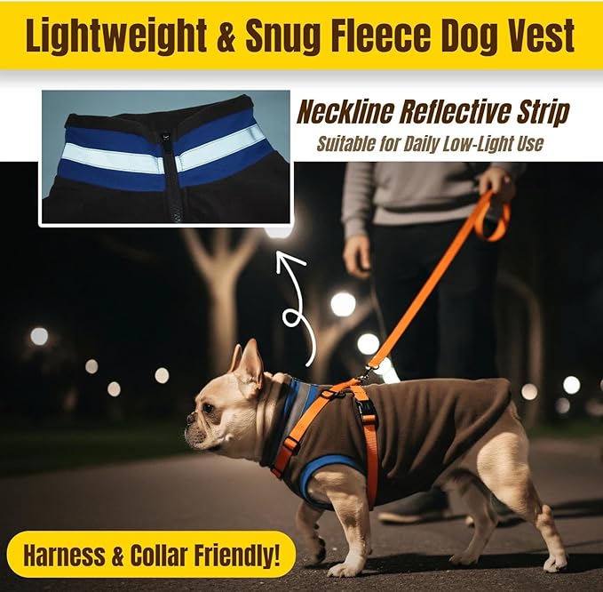 Winter Warm Turtleneck Fleece Vest Dog Sweater, Ultra-Soft & Snug-Fit Puppy Coat for Large Dogs with Back-Zipper, Thermal Doggie Vests Sweatshirt with Reflective Strip, Pet Clothes Male Girl(Brown, L)