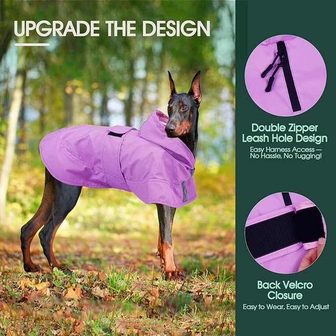 Kuoser Dog Raincoat, Waterproof Dog Rain Jacket with Clear Hooded Double Layer, Lightweight Reflective Dogs Rain Coat with Adjustable Belly Strap, Rain Coats for Large Dogs Outdoor Wear, Pink XL