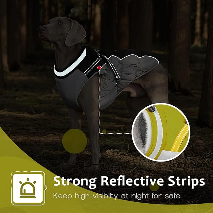 Dog Winter Coat with Harness, Dog Jacket, Pet Clothes with Zipper on Back, Waterproof Windproof Warm Vest, Reflective Cold Weather Coats, for Small Medium Large Dogs, Thick, Green, L