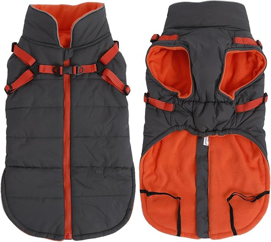 Geyecete Winter Warm Coat Waterproof Dog Winter Jacket with Harness Traction Belt,Windproof Pet Outdoor Jacket Dog Autumn-Gray-M
