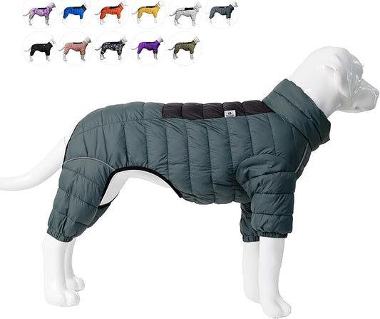 Lovelonglong Dog Coat - Warm Jacket, 4 Legs Covered Waterproof Windproof Reflective Dog Vest, Zippered Adjustable Outdoor Snow Jacket for Small to XXXXL Dogs, ArmyGreen