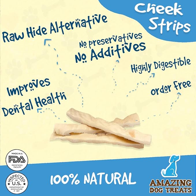 Amazing Dog Treats - Beef Cheek Strips Premium Dog Chew (6 Inch - 12 Pack) - NO Odor - Thick Cut - Rawhide Alternative - Beef Cheek Slice Chip Sticks - No Dyes, Chemicals, or Preservatives