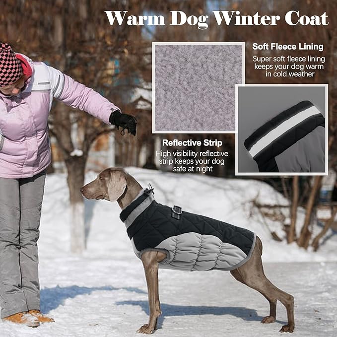 Lelepet Dog Coat Warm Dog Winter Coat Waterproof Dogs Jacket with Harness Built in Reflective Pet Fleece Vest Zip-Up Cold Weather Coats for Large Dogs Turtleneck & Windproof Coats Pitbull Black 2XL