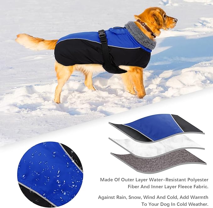 IDOMIK Dog Winter Coat, Reflective Waterproof Dog Jacket for Cold Weather, Warm Pet Coats for Small Medium Large Dogs, High Collar Doggy Fleece Snow Jacket, Winter Vest with Adjustable Buckle,3XL