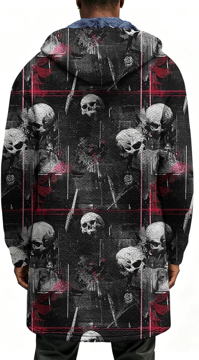 LIZALIG Long Hooded Cardigan Men Japanese Art Style Fashion Cool Graphic Coats Winter Warm Lined Fleece Jacket