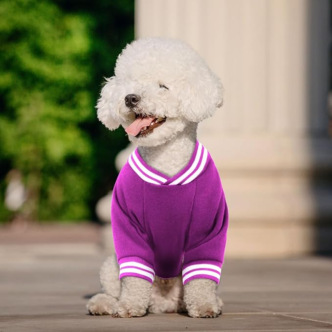 Dog Sweater Brushed Fleece Pet Clothes Baseball Jacket Soft Warm Pet Sweater Dog Sweaters for Small/Medium Dogs Boy Girl(Purple-S/M)