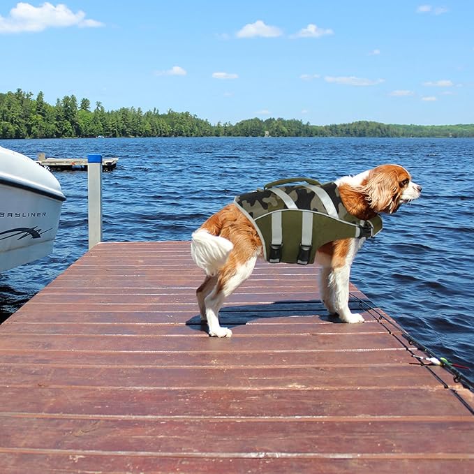 Kuoser High Visibility Dog Life Jacket with Adjustable Ripstop Lifesaver for Small, Medium, and Large Dogs