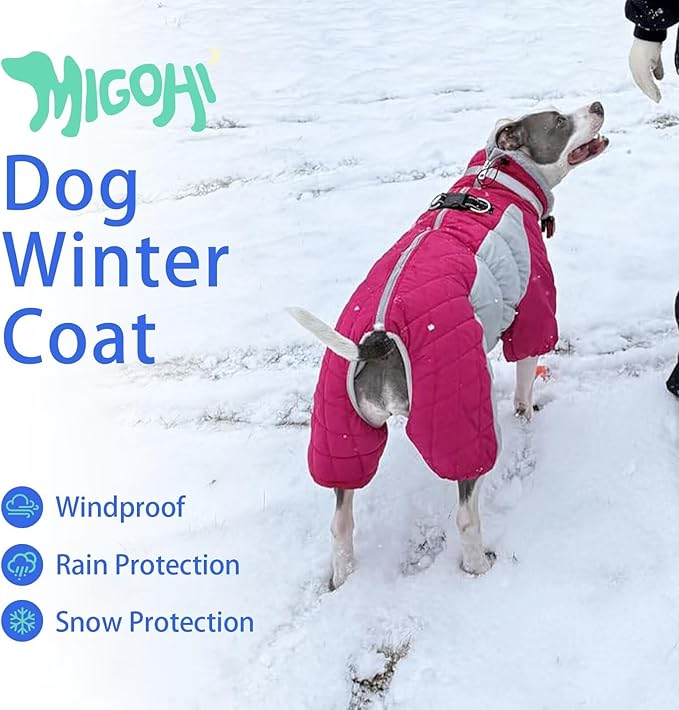 MIGOHI Full Body Dog Coat - Warm Reflective Small Dog Winter Coat with Harness, Turtleneck Fleece Jacket for Dogs,Four-Leg Windproof Puffer Jackets Snowsuit with Zipper for Small Medium Large Dogs,XS
