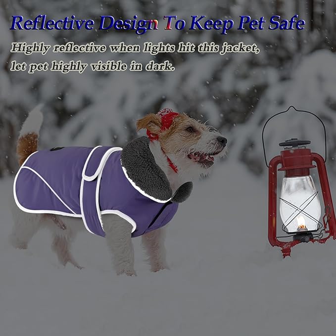 Dogcheer Dog Coat, Waterproof Dog Jacket Reflective Pet Winter Coat with Adjustable Hook & Loop, Christmas Puppy Fleece Jacket Warm Turtleneck Snowsuit for Small Medium Large Dogs - Taro Purple, M
