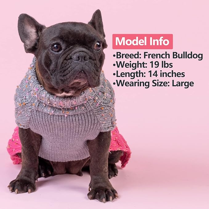 KYEESE Dog Sweater Color Block with Fuzzy Thread Knitted Turtleneck Dog Knitwear with dots in a Variety of Colors for Medium Dogs Fall Winter Dogs Clothes, Pink, XXL