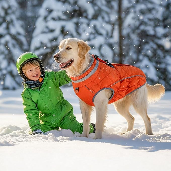 Dog Coat, Warm Dog Winter Coat for Large Dogs, Waterproof Jacket with Harness Built in, Reflective Turtleneck Cold Weather Coats with Zipper,Pet Fleece Vest Snow Jacket, Brown XXXL