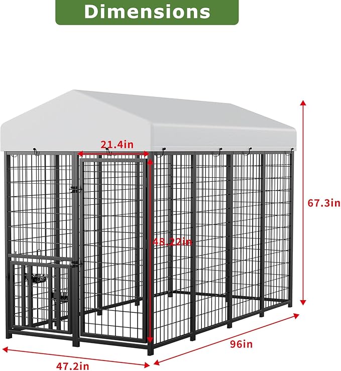ROOMTEC Large Dog Kennel Outdoor Pet Pens Dogs Run (8 x 4 x5.6-ft)