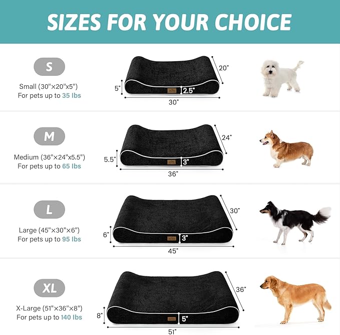 Orthopedic Dog Bed for Medium Dogs up to 65 lbs - Removable Washable Cover with Waterproof Lining & Non-Skid Bottom, Cotton-Polyester Blend Boat-Shaped Lounger Mattress, M(36x24x5.5in)/Black
