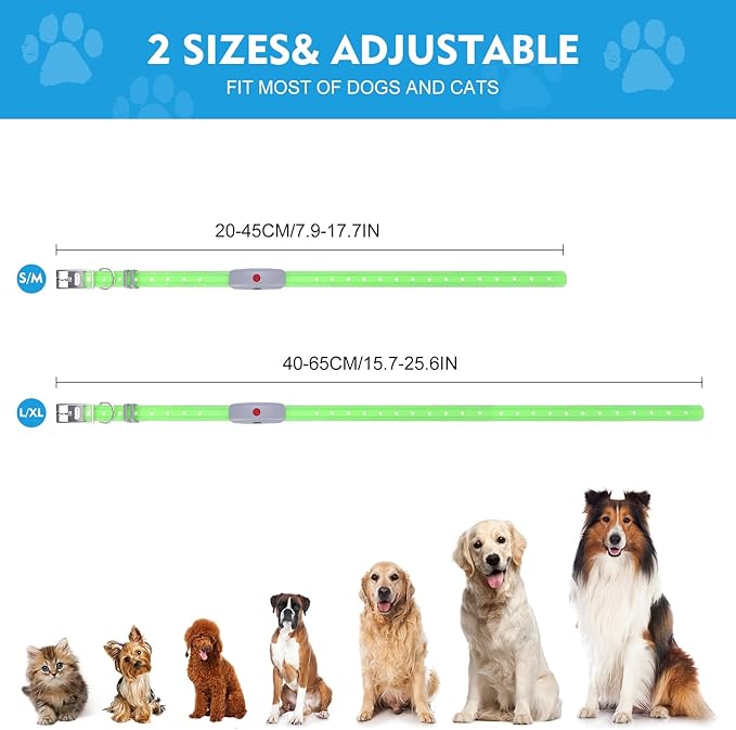 Lighted Dog Collar, Rechargeable Light Up Pet Collar, Waterproof LED Dog Collar Glow in The Dark, Make Pet Visible and Safety for Night Walking for Small Medium Large Dogs (Rainbow)