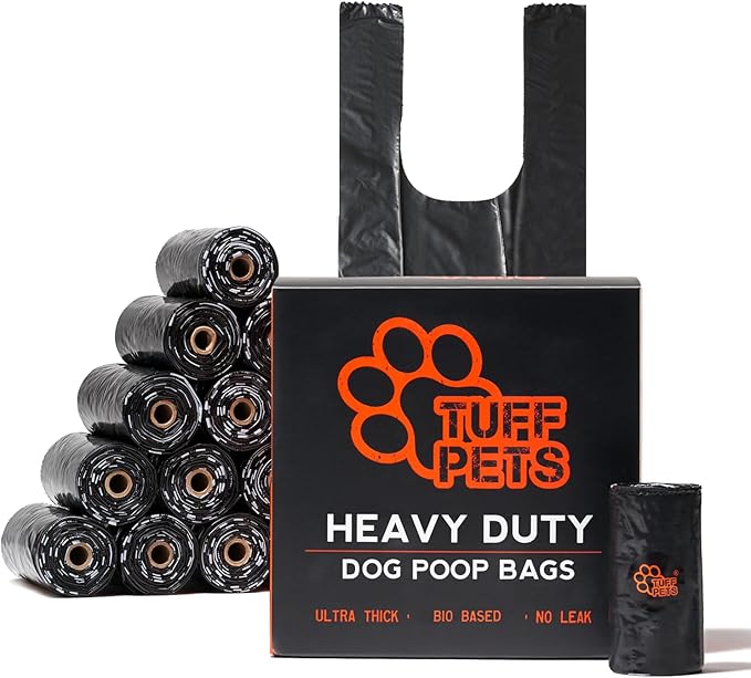 Tuff Pets Heavy Duty Dog Poop Bag With Handles - 16 Rolls of Pet Waste Bags - Fits in any Dogs Poo Bag Dispenser or Holder - Thick Dog Poop Bags