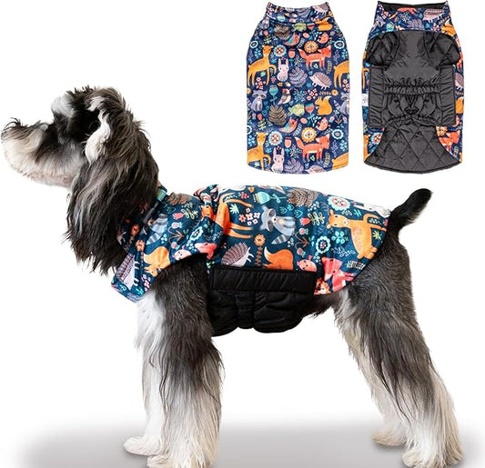 CuteBone Winter Dog Jacket, Reversible Dog Vest - Windproof & Waterproof, Thick Adjustable, Small to Large Sizes, Soft Winter Coat with Leash Hole