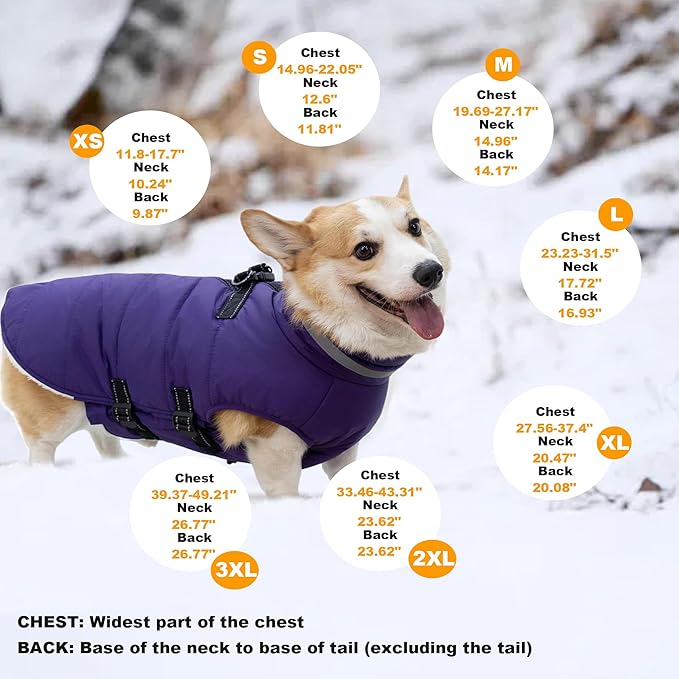 Small Dog Coat with Harness Built-in, Waterproof Reflective Fleece Lined - Warm Windproof Winter Jacket with Back Zipper, Cold Weather Snow Dog Coats - Purple - S
