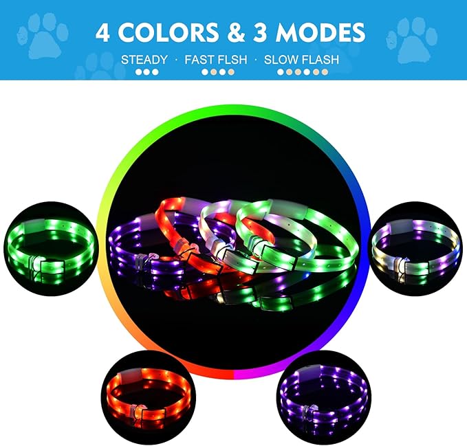 Lighted Dog Collar, Rechargeable Light Up Pet Collar, Waterproof LED Dog Collar Glow in The Dark, Make Pet Visible and Safety for Night Walking for Small Medium Large Dogs (Purple)