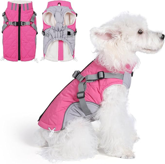 Gyuzh Dog Coat with Harness Dog Jacket Winter Waterproof Dog Coats Dog Harness Coat Cold Weather Winter Dog Coat with Harness Built in for Small Medium Large Dogs