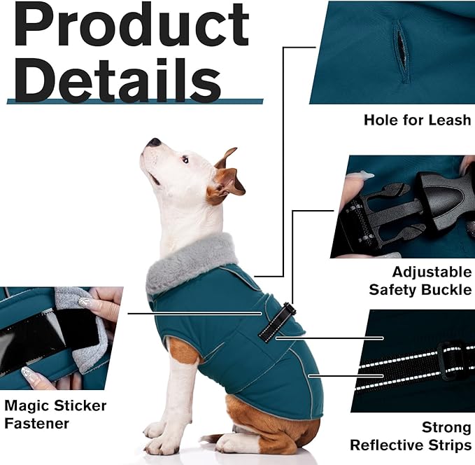 Lelepet Warm Dog Coats for Medium Dogs Waterproof Dog Winter Jacket Reflective Pet Fleece Vest Windproof Cold Weather Coats with Adjustable Buckle & Leash Hole, Dark Green, M