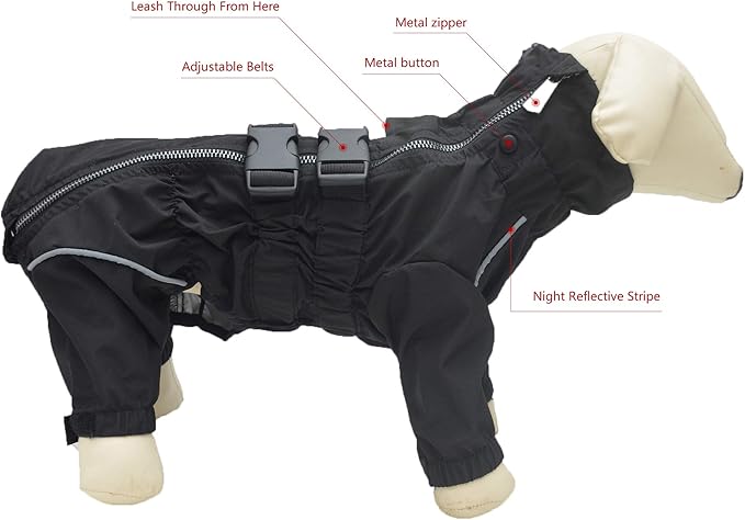 Dogs Waterproof Jacket, Lightweight Waterproof Jacket Reflective Safety Dog Raincoat Windproof Snow-Proof Dog Vest for Small Medium Large Dogs Black M